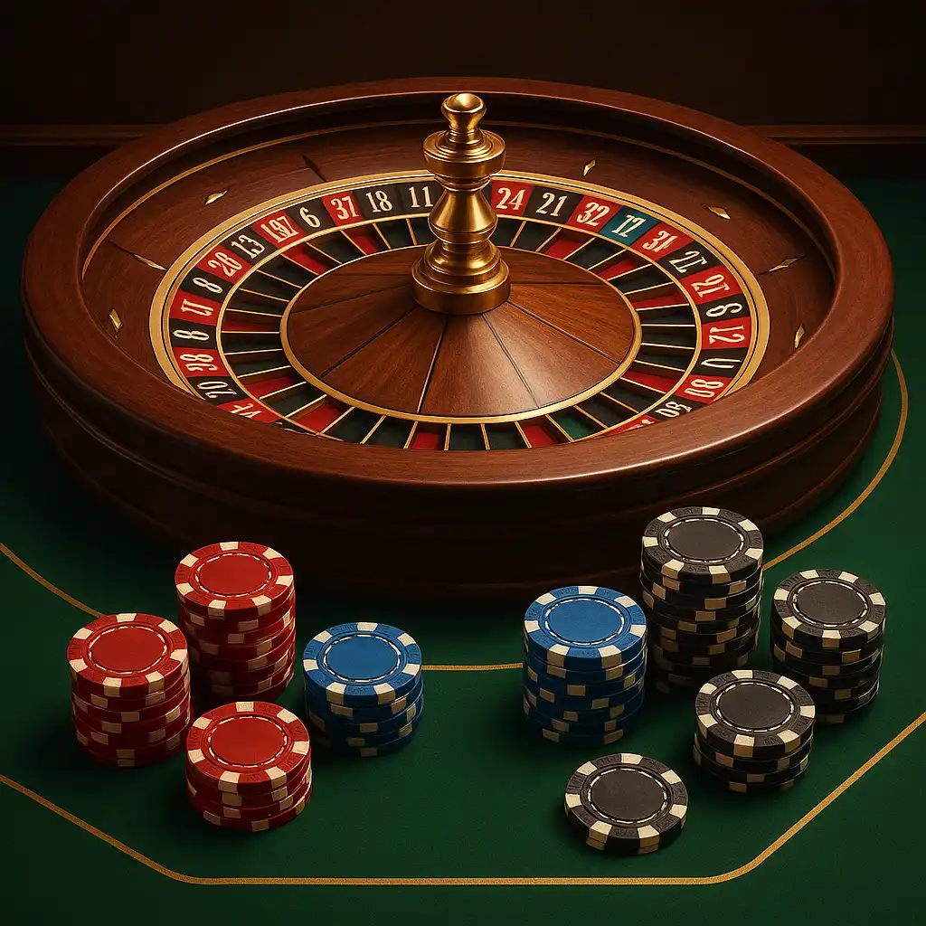 Roulette table and chips in the Mafia Casino table games section